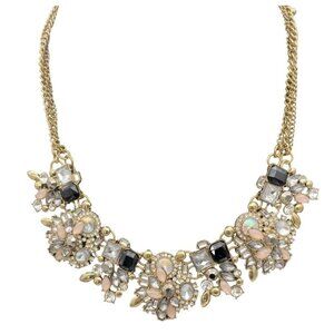 Faceted Crystal Rhinestone Statement Bib Necklace Gold Tone Chain 18-21 Inches